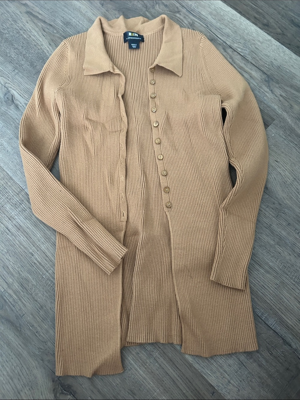 Anthropologie Button-Front Long Cardigan in Camel